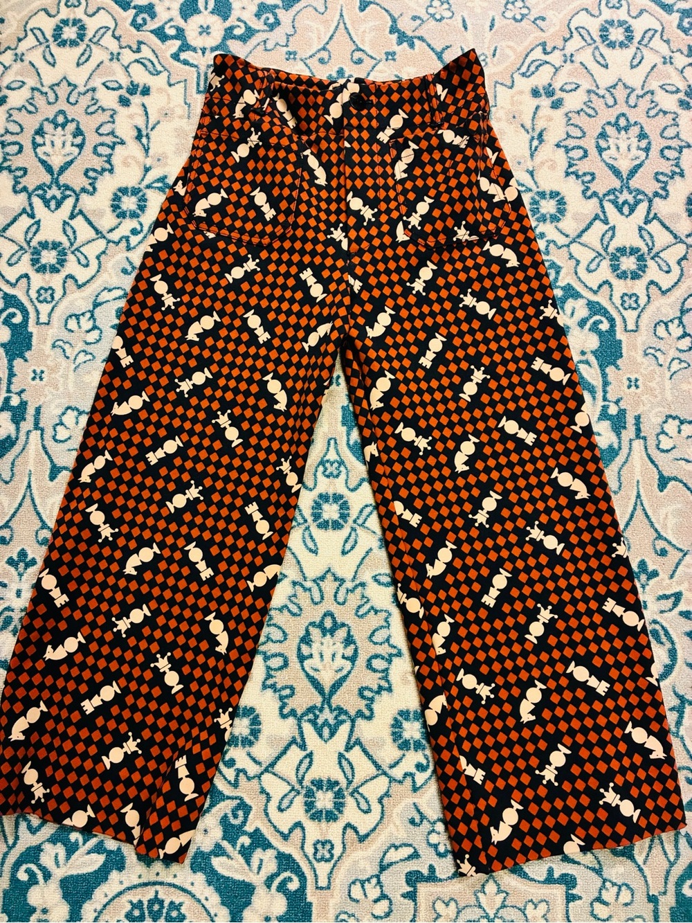 Maeve Colette Wide-Leg Patterned Pants in Brown and Black. Size 28.